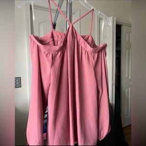 GB girls Magenta Pink Cold Shoulder Cross-neck Blouse with Cuffed Sleeves